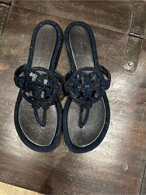 Tory Burch Perfect Navy Knotted Crystal Miller 
NIB NWT Sz 11